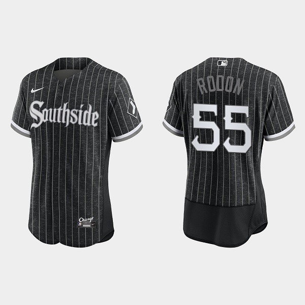 Men's Chicago White Sox #55 Carlos Rodon Black 2021 City Connect Flex Base Stitched Jersey Men's Chicago White Sox #55 Carlos Rodon Black 2021 City Connect Flex Base Stitched Jersey